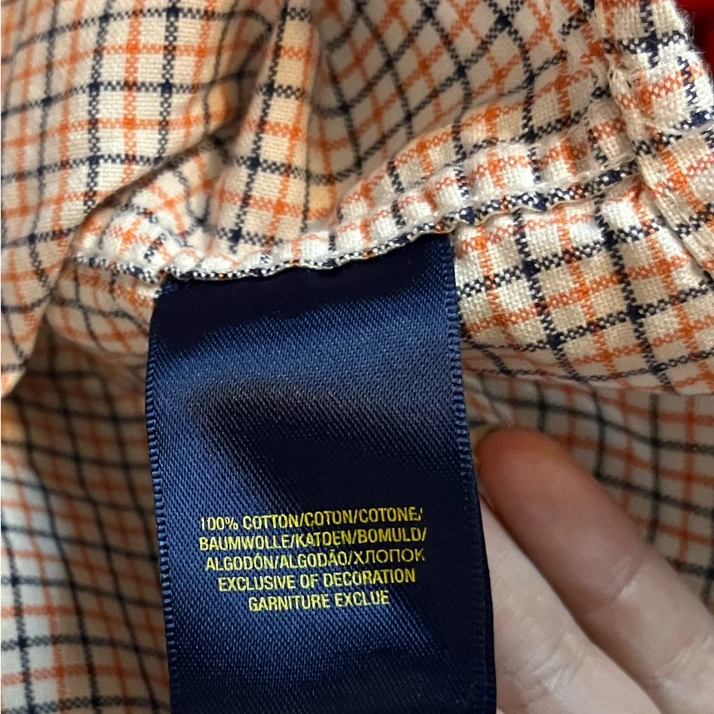 Ralph Lauren Boys XL 18/20 Cream Orange Black Plaid Button Down School Shirt